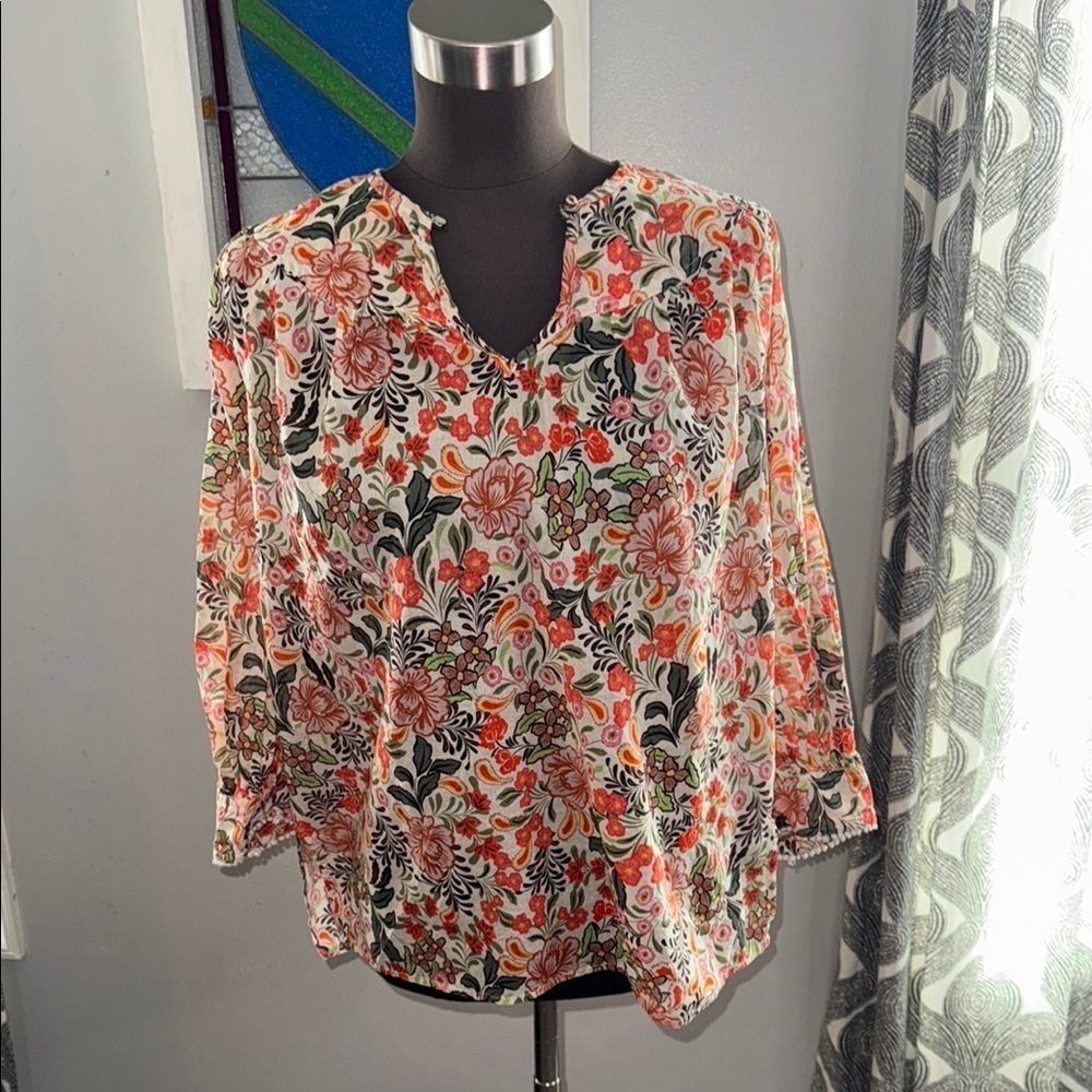 Johnny Was Workshop Valencia Circle Yoke Floral Cotton Blouse